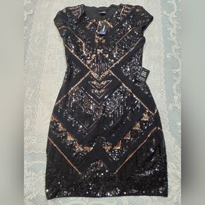 Express Black and Gold Sequin Dress Sz S/P